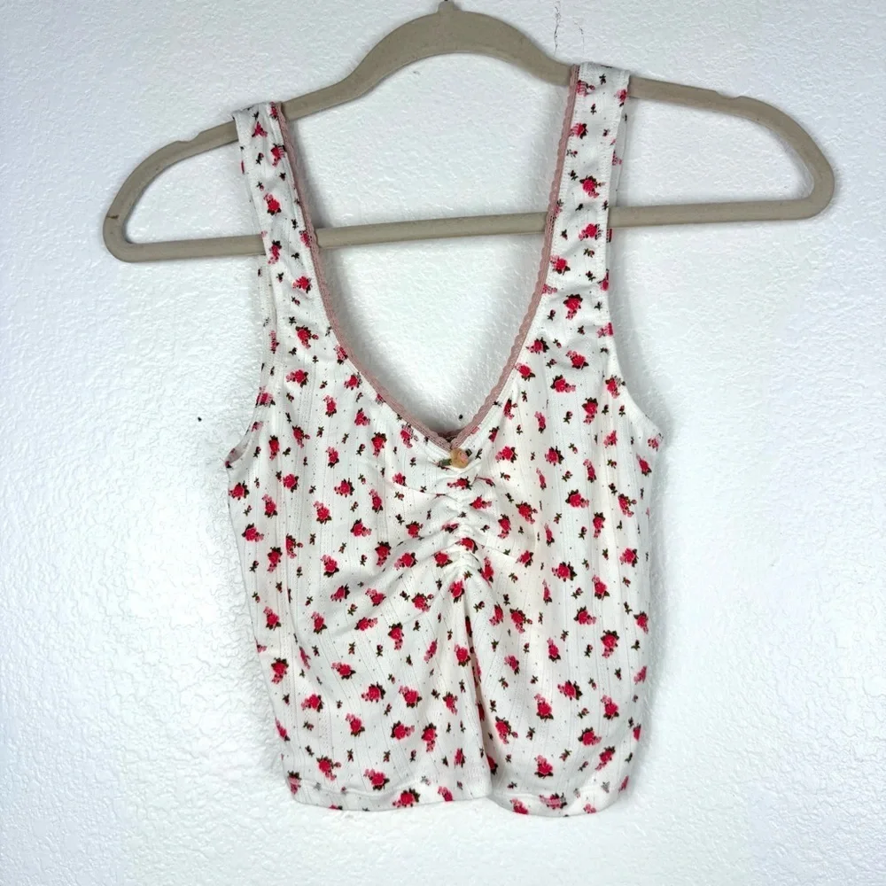 Free People intimately Pink and White Floral crop Top size XS